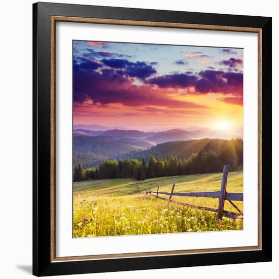 Majestic Sunset in the Mountains Landscape.Carpathian, Ukraine.-Leonid Tit-Framed Photographic Print