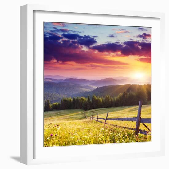 Majestic Sunset in the Mountains Landscape.Carpathian, Ukraine.-Leonid Tit-Framed Photographic Print