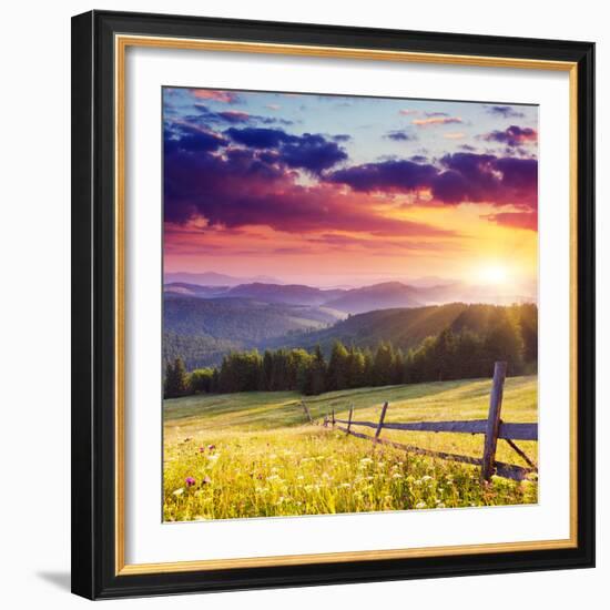 Majestic Sunset in the Mountains Landscape.Carpathian, Ukraine.-Leonid Tit-Framed Photographic Print