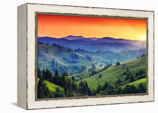 Majestic Sunset in the Mountains Landscape. Dramatic Sky. Carpathian, Ukraine, Europe. Beauty World-Creative Travel Projects-Framed Premier Image Canvas