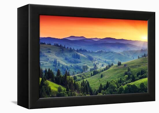 Majestic Sunset in the Mountains Landscape. Dramatic Sky. Carpathian, Ukraine, Europe. Beauty World-Creative Travel Projects-Framed Premier Image Canvas