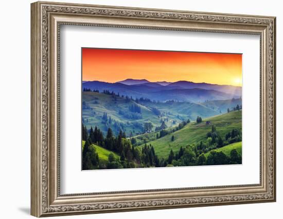 Majestic Sunset in the Mountains Landscape. Dramatic Sky. Carpathian, Ukraine, Europe. Beauty World-Creative Travel Projects-Framed Photographic Print