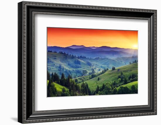 Majestic Sunset in the Mountains Landscape. Dramatic Sky. Carpathian, Ukraine, Europe. Beauty World-Creative Travel Projects-Framed Photographic Print