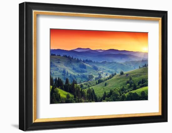 Majestic Sunset in the Mountains Landscape. Dramatic Sky. Carpathian, Ukraine, Europe. Beauty World-Creative Travel Projects-Framed Photographic Print