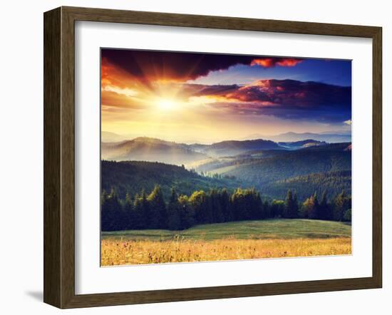 Majestic Sunset in the Mountains Landscape. Dramatic Sky. Carpathian, Ukraine, Europe.-Leonid Tit-Framed Photographic Print