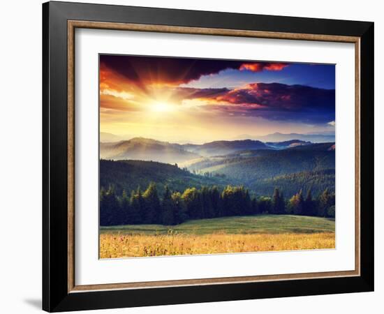 Majestic Sunset in the Mountains Landscape. Dramatic Sky. Carpathian, Ukraine, Europe.-Leonid Tit-Framed Photographic Print