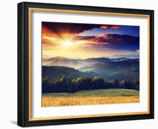 Majestic Sunset in the Mountains Landscape. Dramatic Sky. Carpathian, Ukraine, Europe.-Leonid Tit-Framed Photographic Print