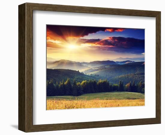 Majestic Sunset in the Mountains Landscape. Dramatic Sky. Carpathian, Ukraine, Europe.-Leonid Tit-Framed Photographic Print