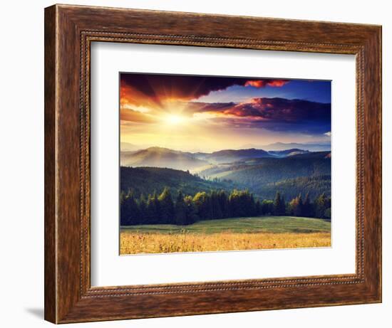 Majestic Sunset in the Mountains Landscape. Dramatic Sky. Carpathian, Ukraine, Europe.-Leonid Tit-Framed Photographic Print