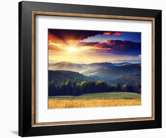 Majestic Sunset in the Mountains Landscape. Dramatic Sky. Carpathian, Ukraine, Europe.-Leonid Tit-Framed Photographic Print