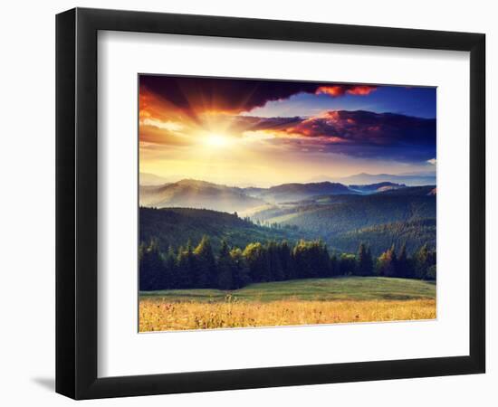 Majestic Sunset in the Mountains Landscape. Dramatic Sky. Carpathian, Ukraine, Europe.-Leonid Tit-Framed Photographic Print