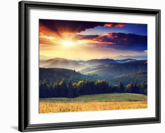 Majestic Sunset in the Mountains Landscape. Dramatic Sky. Carpathian, Ukraine, Europe.-Leonid Tit-Framed Photographic Print