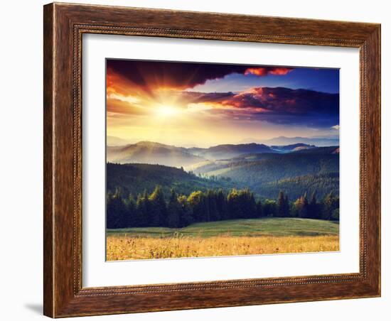 Majestic Sunset in the Mountains Landscape. Dramatic Sky. Carpathian, Ukraine, Europe.-Creative Travel Projects-Framed Photographic Print