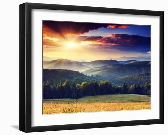 Majestic Sunset in the Mountains Landscape. Dramatic Sky. Carpathian, Ukraine, Europe.-Creative Travel Projects-Framed Photographic Print