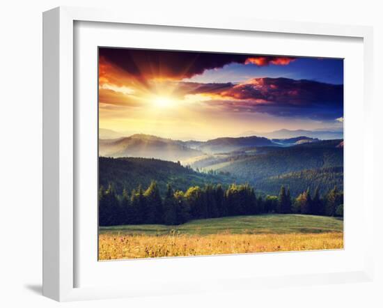 Majestic Sunset in the Mountains Landscape. Dramatic Sky. Carpathian, Ukraine, Europe.-Creative Travel Projects-Framed Photographic Print