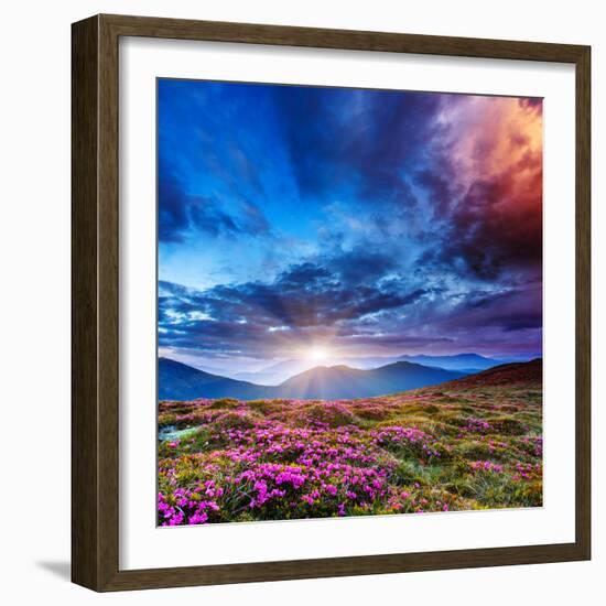 Majestic Sunset in the Mountains Landscape. Overcast Sky before Storm. Carpathian, Ukraine, Europe.-Leonid Tit-Framed Photographic Print