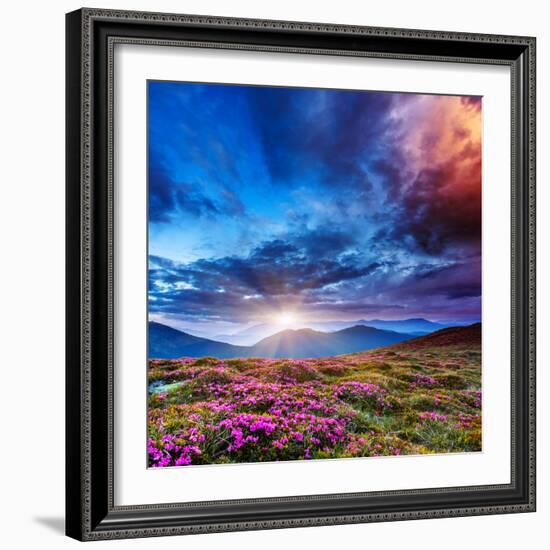 Majestic Sunset in the Mountains Landscape. Overcast Sky before Storm. Carpathian, Ukraine, Europe.-Leonid Tit-Framed Photographic Print