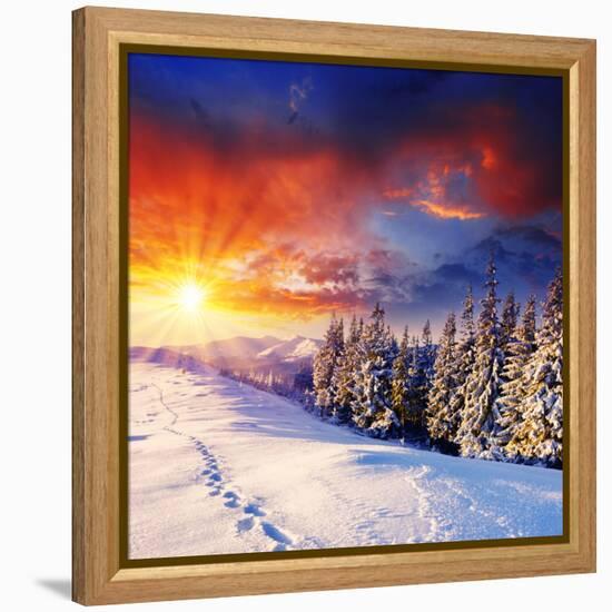 Majestic Sunset In The Winter Mountains Landscape. Hdr Image-Leonid Tit-Framed Premier Image Canvas