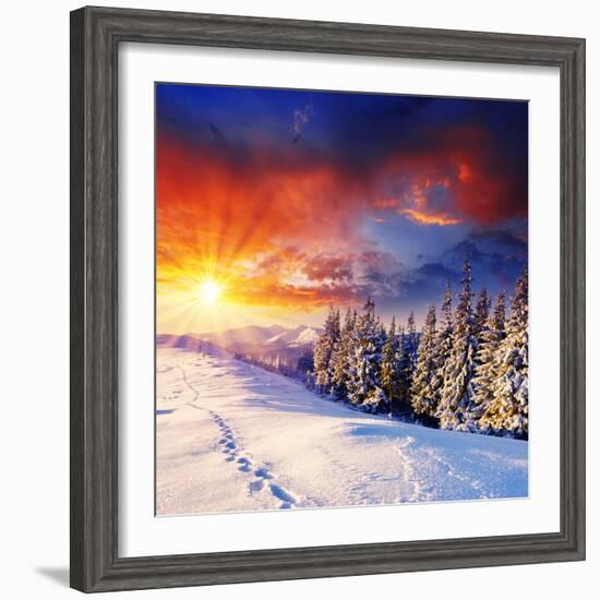 Majestic Sunset In The Winter Mountains Landscape. Hdr Image-Leonid Tit-Framed Photographic Print