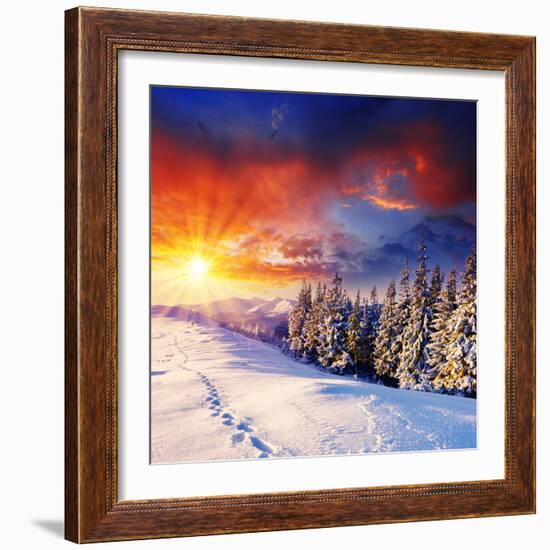 Majestic Sunset In The Winter Mountains Landscape. Hdr Image-Leonid Tit-Framed Photographic Print