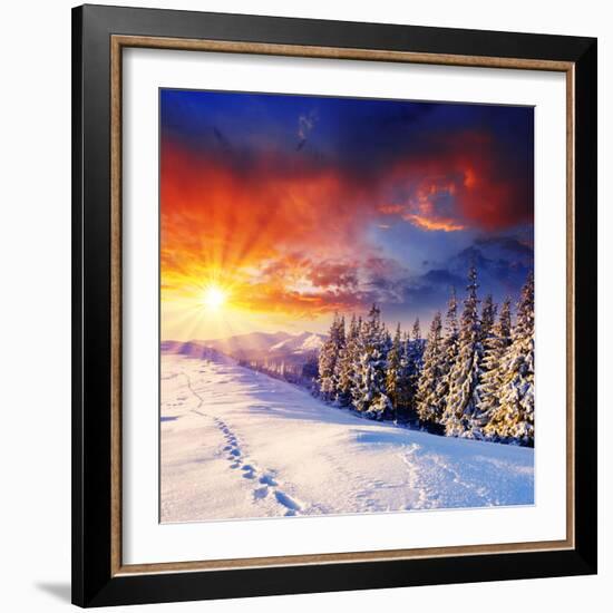 Majestic Sunset In The Winter Mountains Landscape. Hdr Image-Leonid Tit-Framed Photographic Print