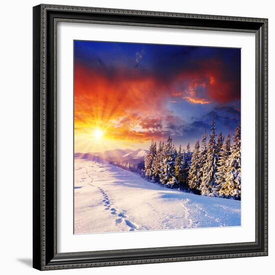 Majestic Sunset In The Winter Mountains Landscape. Hdr Image-Leonid Tit-Framed Photographic Print