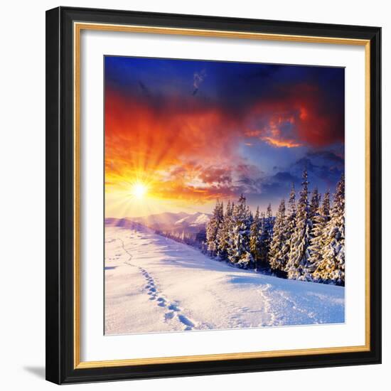 Majestic Sunset In The Winter Mountains Landscape. Hdr Image-Leonid Tit-Framed Photographic Print