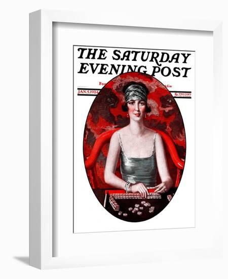 "Majong," Saturday Evening Post Cover, January 5, 1924-Henry Soulen-Framed Giclee Print