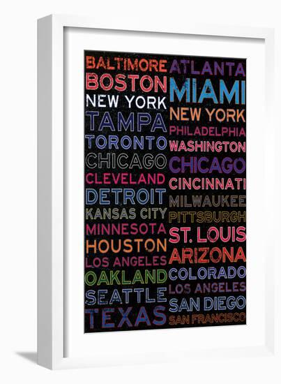 Major League Baseball Cities Colorful-null-Framed Art Print