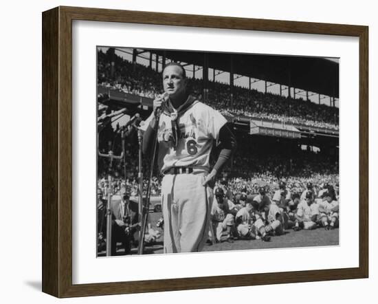 Major League Baseball Player, Stan Musial, Announcing His Retirement from Baseball-null-Framed Premium Photographic Print