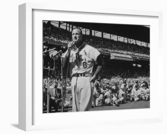 Major League Baseball Player, Stan Musial, Announcing His Retirement from Baseball-null-Framed Premium Photographic Print