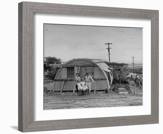 Major Sidney Shelley and His Family Living in a "Typhoonized" Quonset Hut-Carl Mydans-Framed Photographic Print
