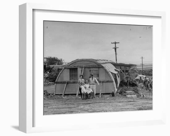 Major Sidney Shelley and His Family Living in a "Typhoonized" Quonset Hut-Carl Mydans-Framed Photographic Print