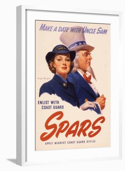 Make a Date with Uncle Sam. Enlist with Coast Guard Spars, US Coast Guard Women's Reserve Poster-null-Framed Giclee Print