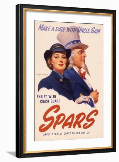 Make a Date with Uncle Sam. Enlist with Coast Guard Spars, US Coast Guard Women's Reserve Poster-null-Framed Giclee Print