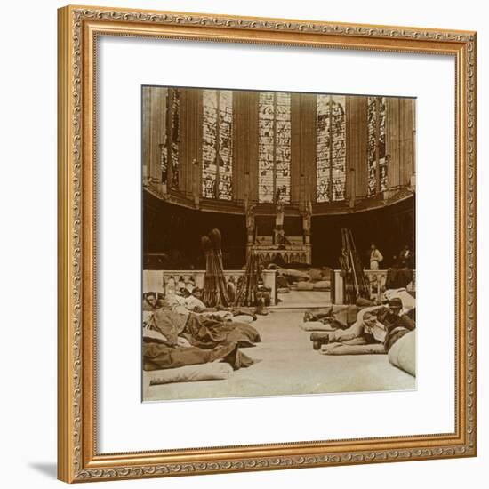 Makeshift barracks in a church, Marne, northern France, 1914-Unknown-Framed Photographic Print