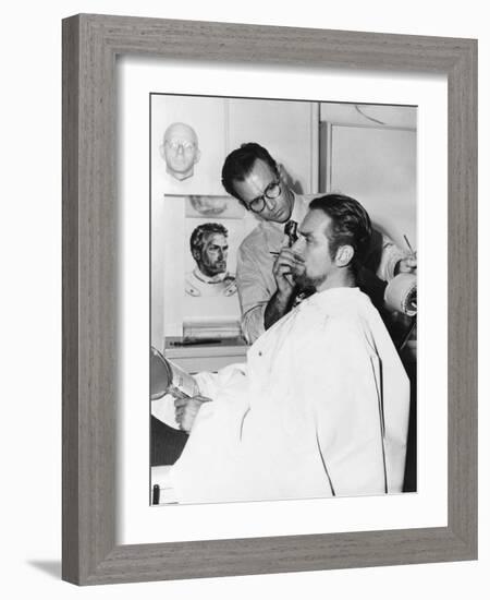 Makeup Artist Ben Nye Working on Actor Douglas Fairbanks, Jr-null-Framed Premium Photographic Print