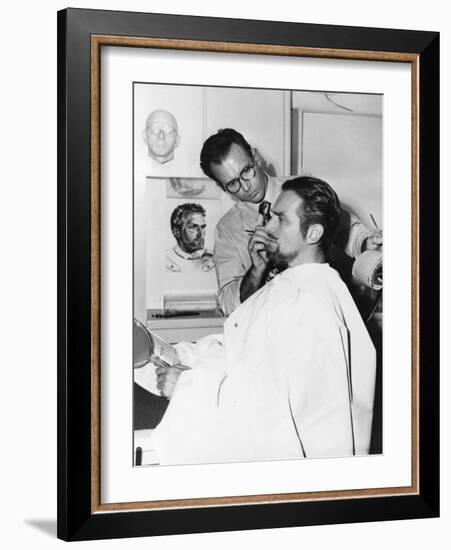 Makeup Artist Ben Nye Working on Actor Douglas Fairbanks, Jr-null-Framed Premium Photographic Print