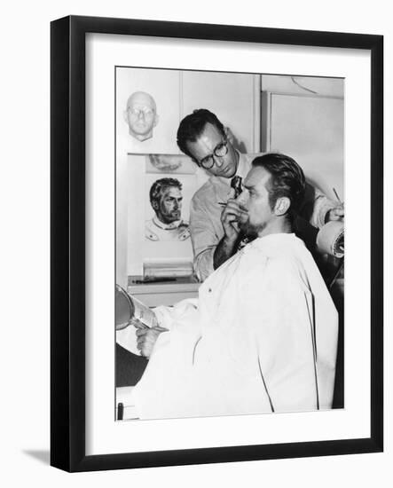 Makeup Artist Ben Nye Working on Actor Douglas Fairbanks, Jr-null-Framed Premium Photographic Print