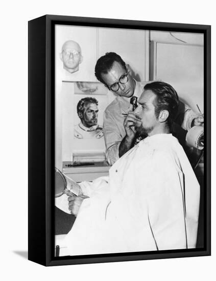 Makeup Artist Ben Nye Working on Actor Douglas Fairbanks, Jr-null-Framed Stretched Canvas