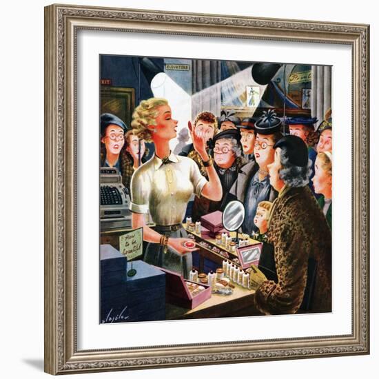 "Makeup Counter", March 10, 1951-Constantin Alajalov-Framed Giclee Print