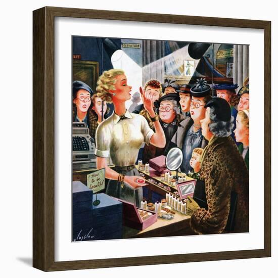 "Makeup Counter", March 10, 1951-Constantin Alajalov-Framed Giclee Print