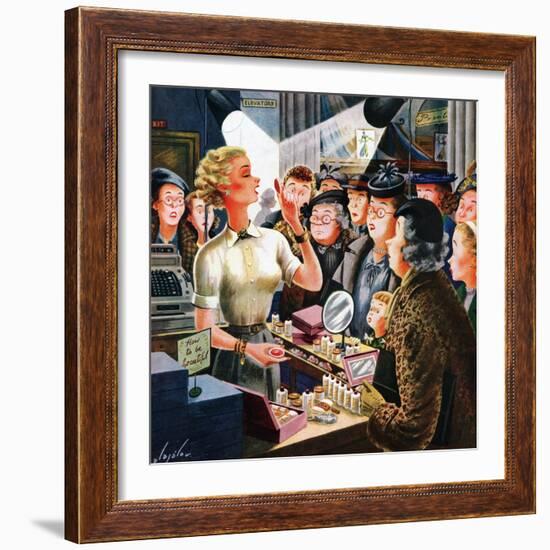 "Makeup Counter", March 10, 1951-Constantin Alajalov-Framed Giclee Print