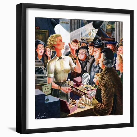 "Makeup Counter", March 10, 1951-Constantin Alajalov-Framed Giclee Print