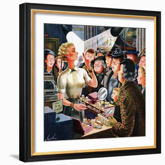 "Makeup Counter", March 10, 1951-Constantin Alajalov-Framed Giclee Print