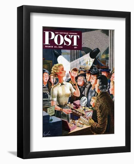 "Makeup Counter" Saturday Evening Post Cover, March 10, 1951-Constantin Alajalov-Framed Giclee Print