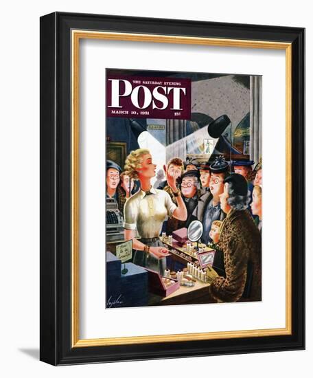 "Makeup Counter" Saturday Evening Post Cover, March 10, 1951-Constantin Alajalov-Framed Giclee Print