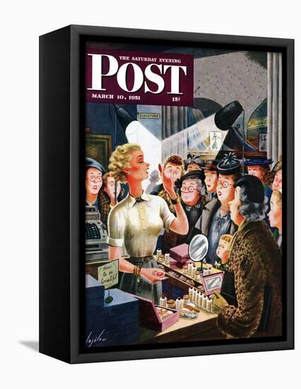 "Makeup Counter" Saturday Evening Post Cover, March 10, 1951-Constantin Alajalov-Framed Premier Image Canvas