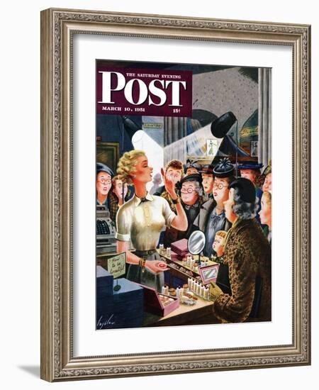 "Makeup Counter" Saturday Evening Post Cover, March 10, 1951-Constantin Alajalov-Framed Giclee Print