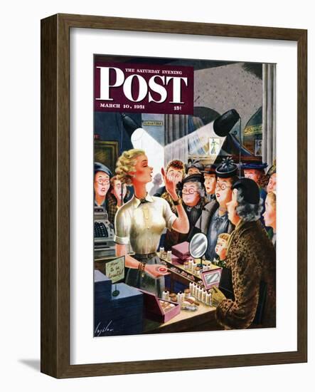 "Makeup Counter" Saturday Evening Post Cover, March 10, 1951-Constantin Alajalov-Framed Giclee Print